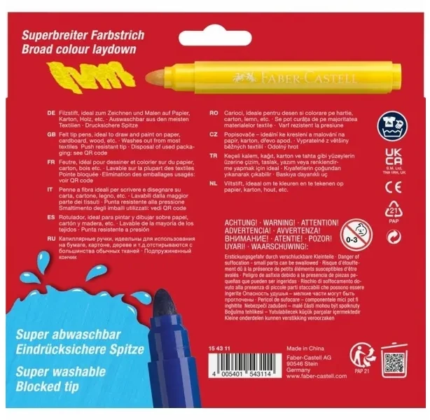 Faber-Castell - Flomasteriai Jumbo - 12 vnt., labai lengvai nuplaunami (154311)