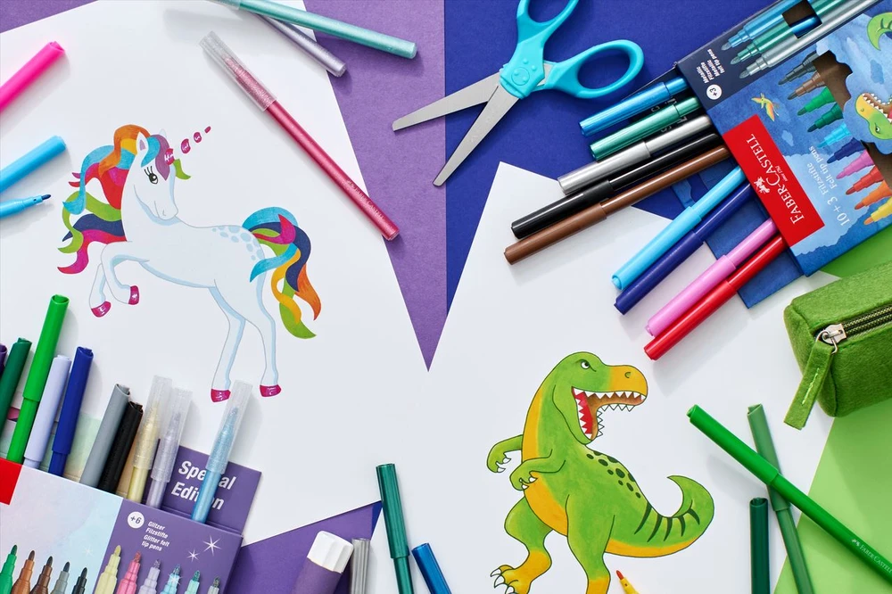 Spigen Faber-Castell - Flomasteriai su dinozaurų simbolika, 10 + 3 su lipdukais (554214)