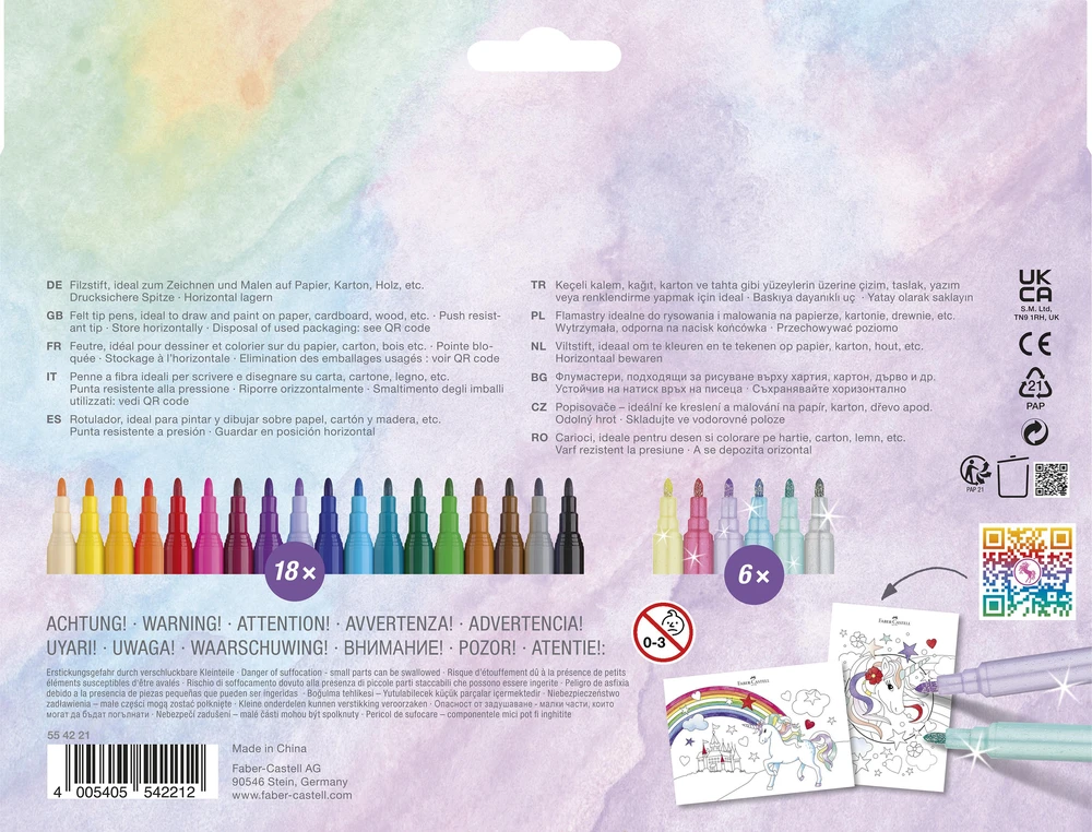 Faber-Castell - Flomasteris vienaragis 18+6 + lipdukai (554221)