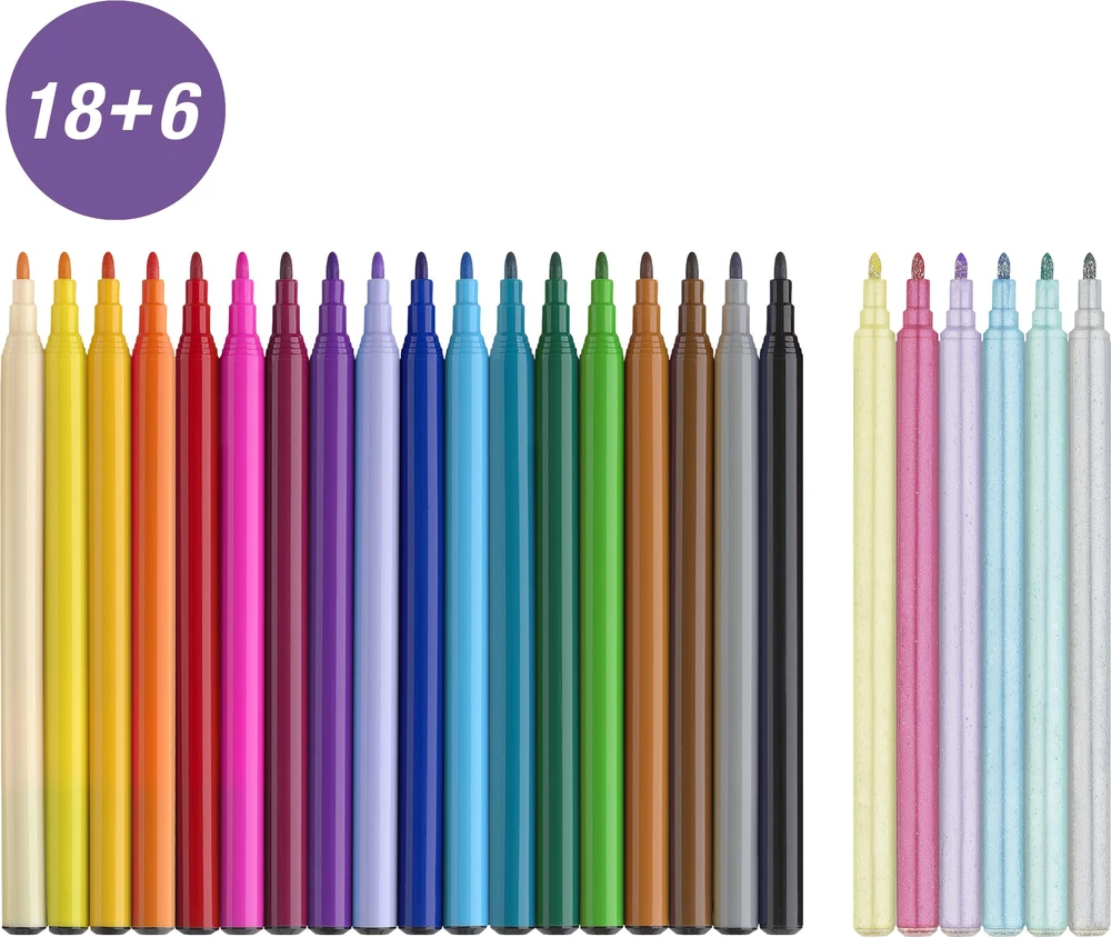 Faber-Castell - Flomasteris vienaragis 18+6 + lipdukai (554221)