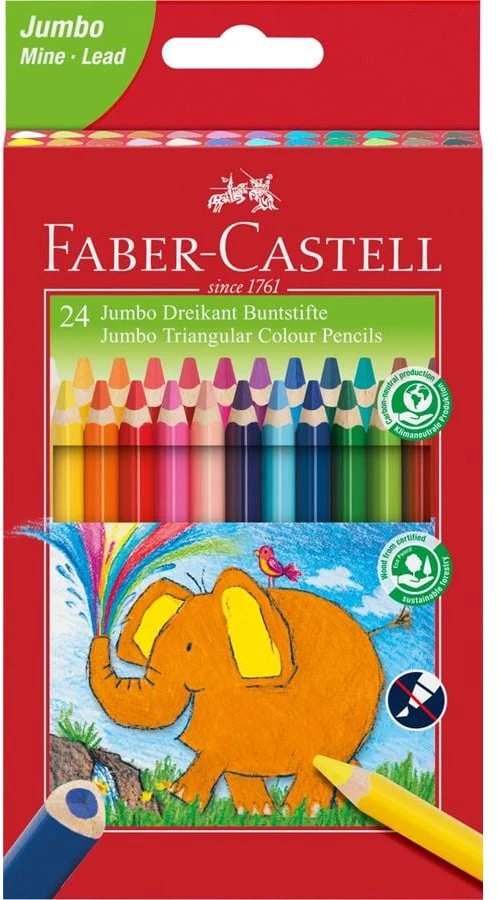 Spalvoti pieštukai Faber-Castell Jumbo, tribriauniai, 24 spalvų
