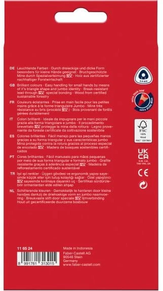 Spalvoti pieštukai Faber-Castell Jumbo, tribriauniai, 24 spalvų