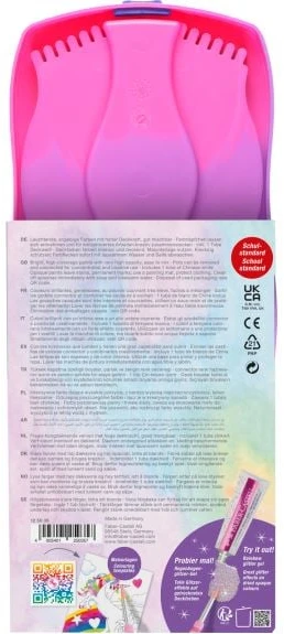 Faber-Castell - Jungiamoji dažų dėžutė vienaragio rožinė, 12 spalvų, įskaitant kinišką baltą (125035)
