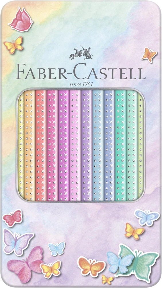 Spalvoti pieštukai Faber-Castell Sparkle, 12 spalvų, metalinėje dėžutėje