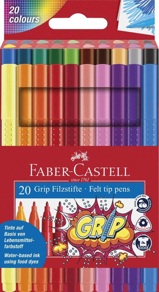 Flomasteriai Faber-Castell GRIP, 20 spalvų