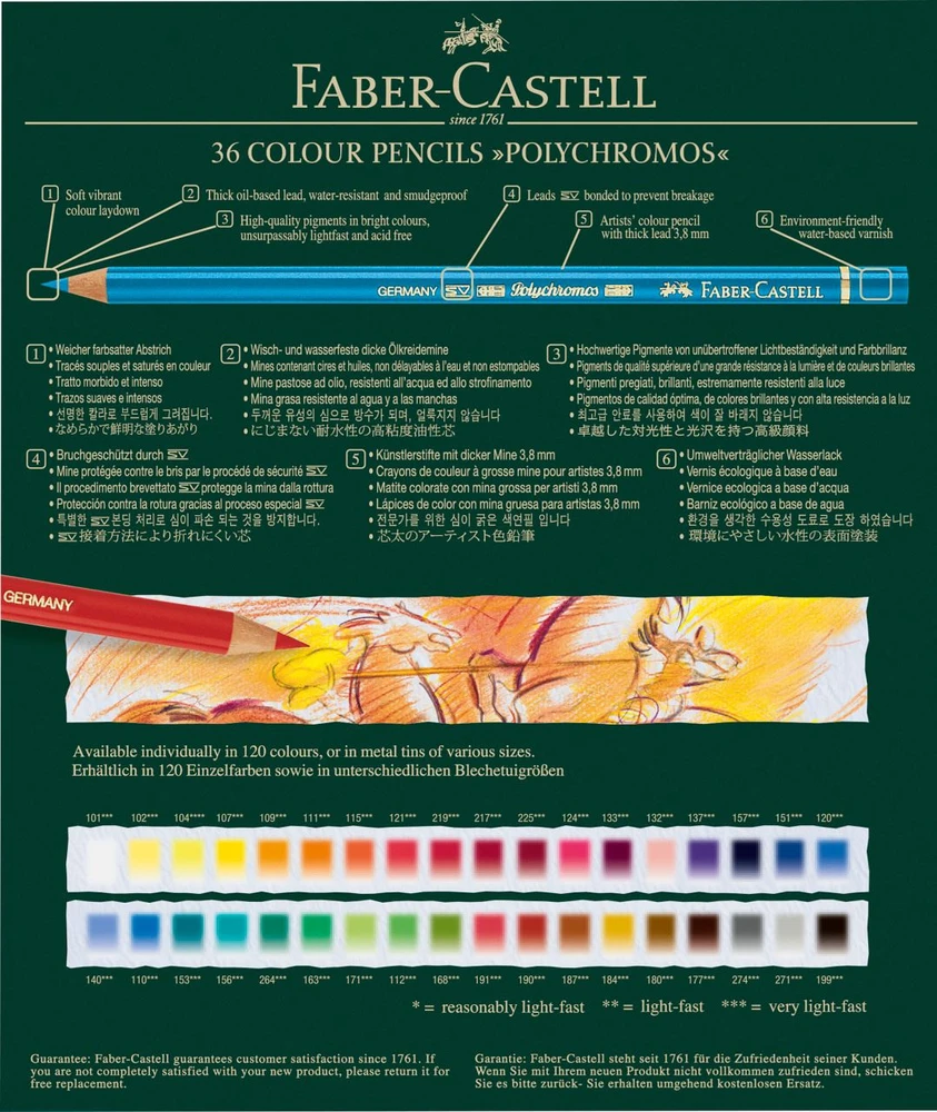 Spalvoti pieštukai Faber-Castell Polychromos, 36 spalvų