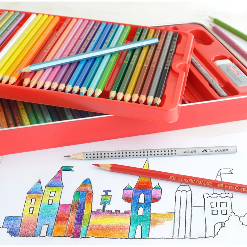 Faber-Castell šešiakampiai spalvoti pieštukai, 60 vnt. dėžutėje (115894)
