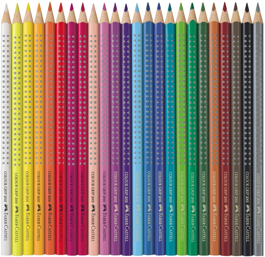 Spalvoti akvareliniai pieštukai Faber-Castell GRIP 2001, tribriauniai, 24 spalvų, metalinėje dežutėje