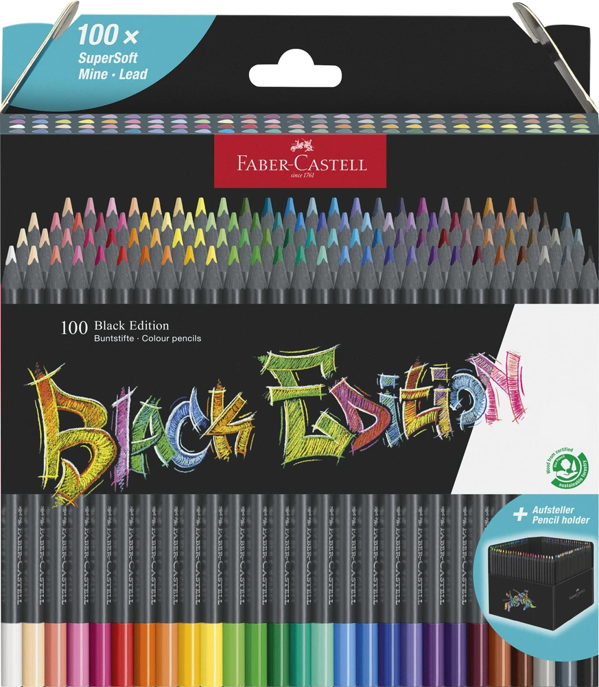 Spalvoti pieštukai Faber-Castell Juodas Edition 100 spalvų
