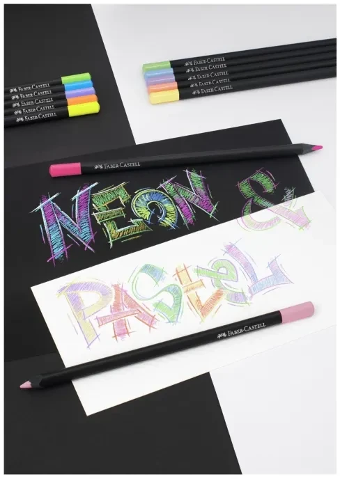 Spalvoti pieštukai Faber-Castell Juodas Edition, 12 neoninių ir pastelinių spalvų