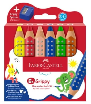 Faber-Castell spalvoti pieštukai su neslystančiu paviršiumi, 6 vnt., su drožtuku (110635)