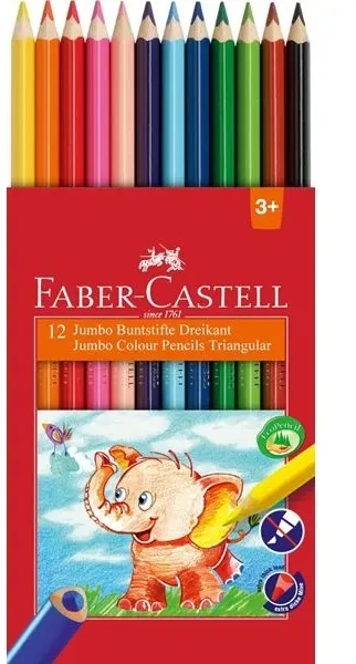 Spalvoti pieštukai Faber-Castell Jumbo, Tribriauniai, 12 spalvų