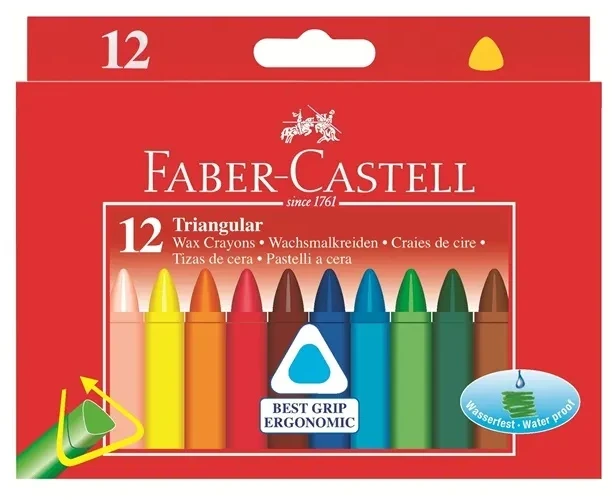 Vaškinės kreidelės Faber-Castell, tribriaunės, 12 spalvų