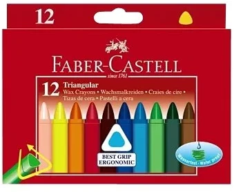 Vaškinės kreidelės Faber-Castell, tribriaunės, 12 spalvų
