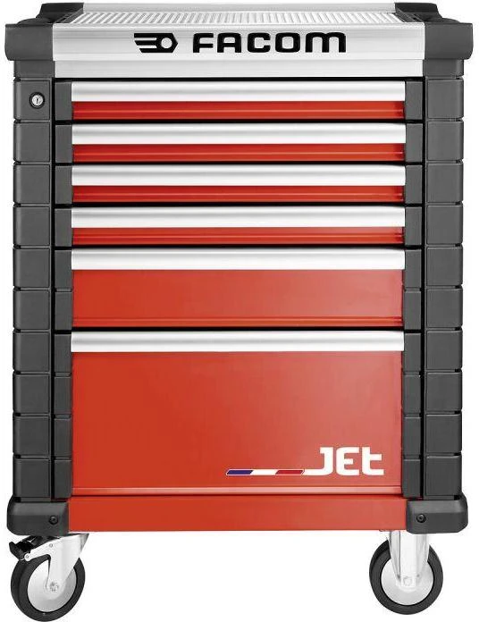 „Facom JET.6M3A“ – 6 stalčių ratukų spintos – 3 moduliai kiekviename stalčiuje, raudonos