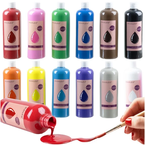 Plakatų dažai - 12 vnt. rinkinys po 500 ml Maaleo 26340