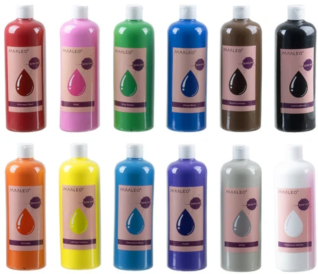 Plakatų dažai - 12 vnt. rinkinys po 500 ml Maaleo 26340