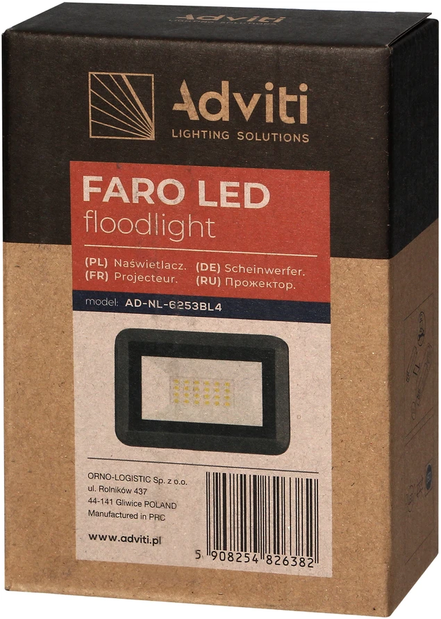 Orno FARO LED prožektorius 20W, 1600lm, IP65, 4000K, aliuminis + stiklas