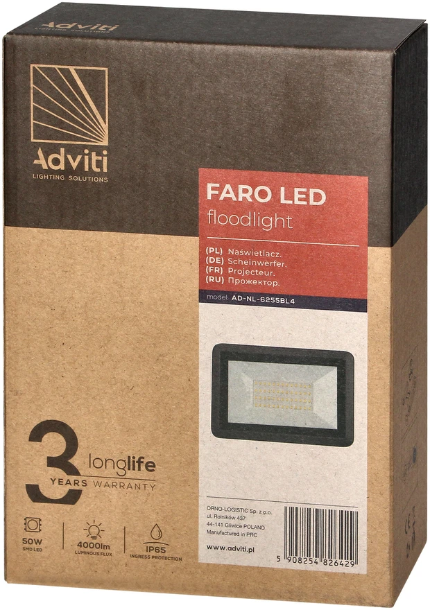 Orno FARO LED prožektorius 50W, 4000lm, IP65, 4000K, aliuminis + stiklas