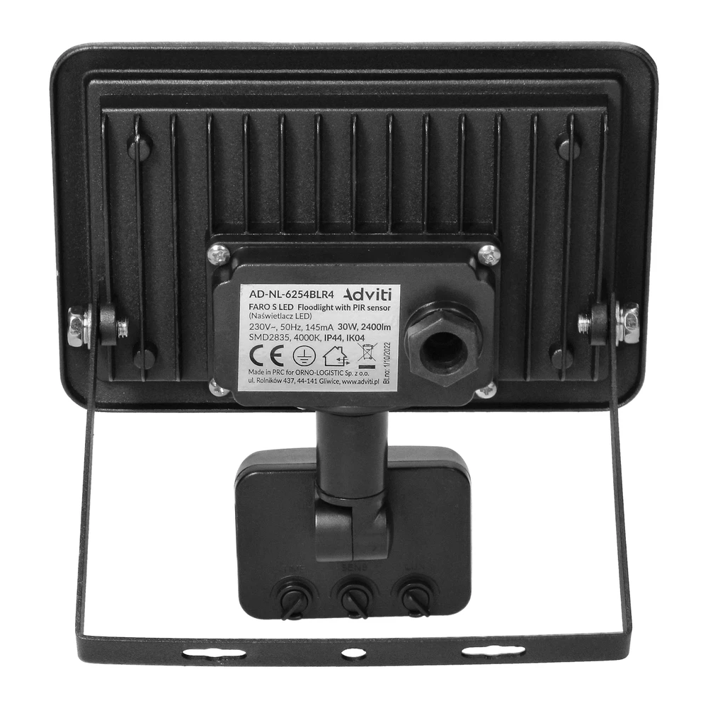 Orno FARO S LED prožektorius su PIR 30W, 2400lm, IP44, 4000K, aliuminis + stiklas