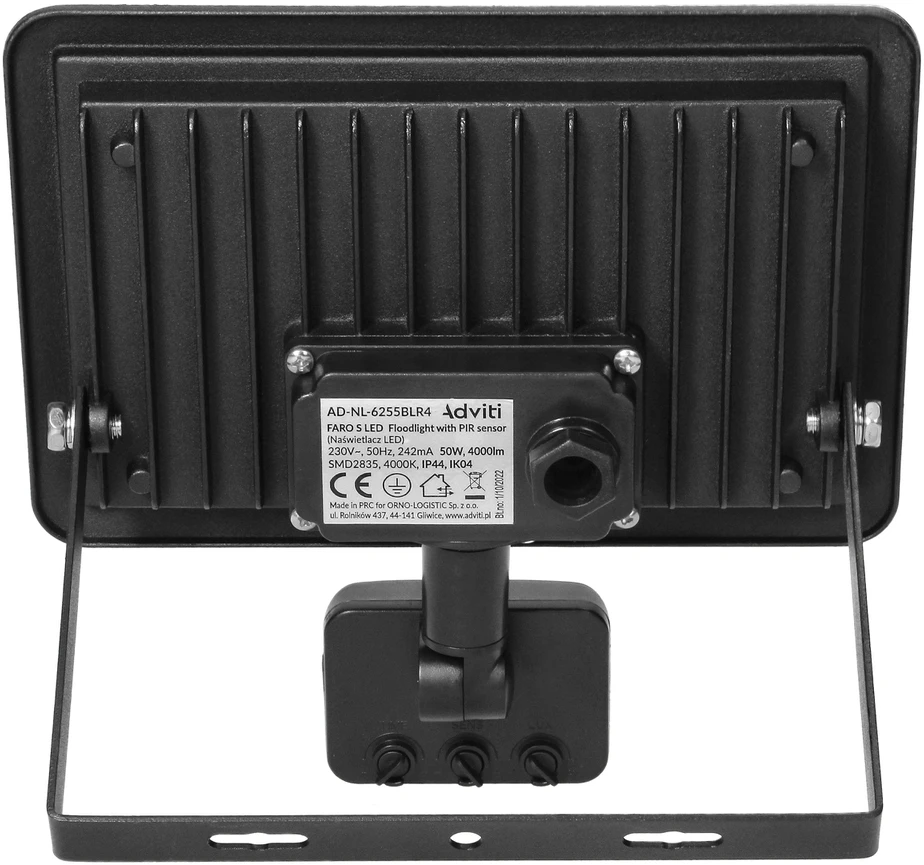 Orno FARO S LED prožektorius su PIR 50W, 4000lm, IP44, 4000K, aliuminis + stiklas