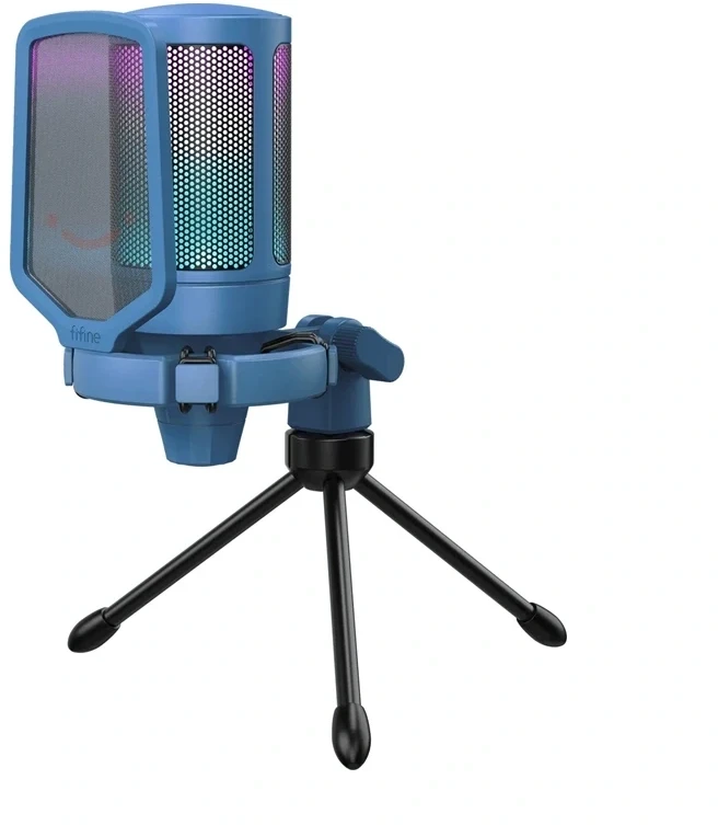 FIFINE A6VB kardioidinis laidinis mikrofonas (mėlynas) su RGB | USB