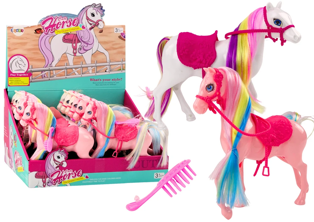 Lean Toys Žaislinis arkliukas su spalvota karčiais ir šepečiu, 20 cm