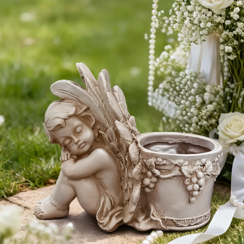 Figurka Figūrėlė Figūrėlė Vazonas Sodo Vazonas Skulptūra Angelas Angelo Apdovanojimo Dekoracija