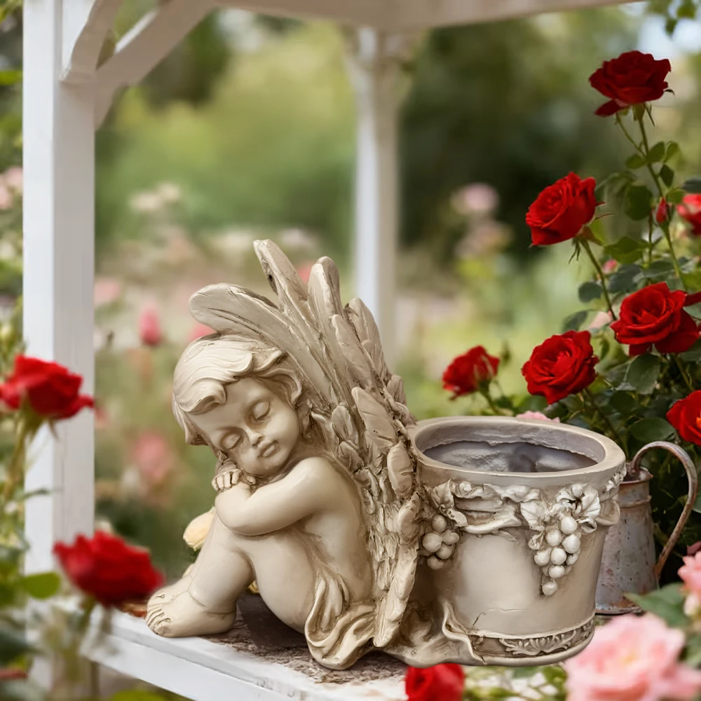 Figurka Figūrėlė Figūrėlė Vazonas Sodo Vazonas Skulptūra Angelas Angelo Apdovanojimo Dekoracija