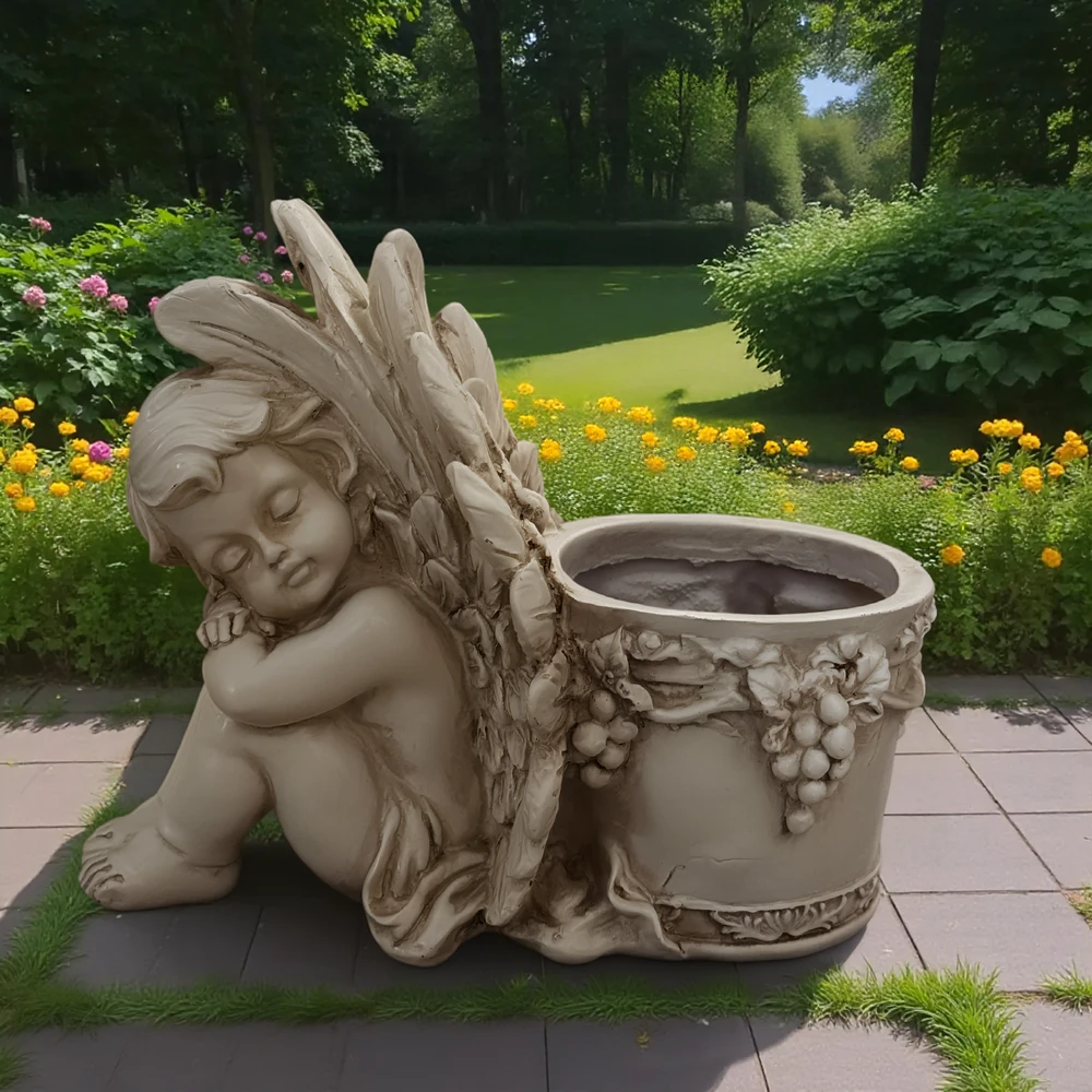 Figurka Figūrėlė Figūrėlė Vazonas Sodo Vazonas Skulptūra Angelas Angelo Apdovanojimo Dekoracija