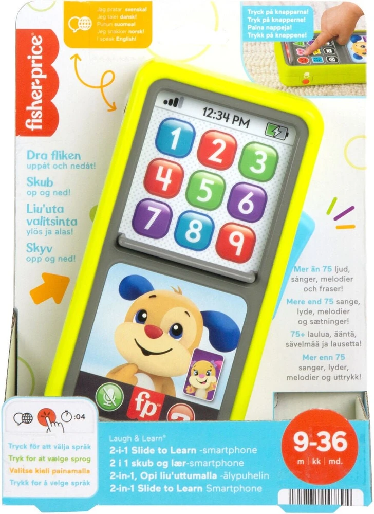 „Fisher-Price“ kūdikių žaislas „Laugh Learn“ – 2 viename išmanusis telefonas su slankikliu, skirtas mokytis (HNL41)