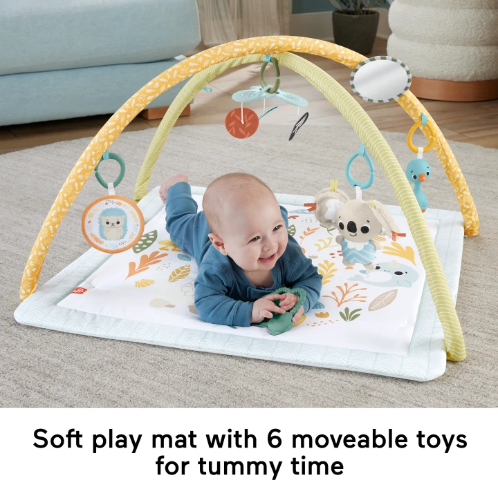 Mattel Fisher-Price Simply Senses naujagimio mankštos kilimėlis su 6 sensoriniais žaisliukais