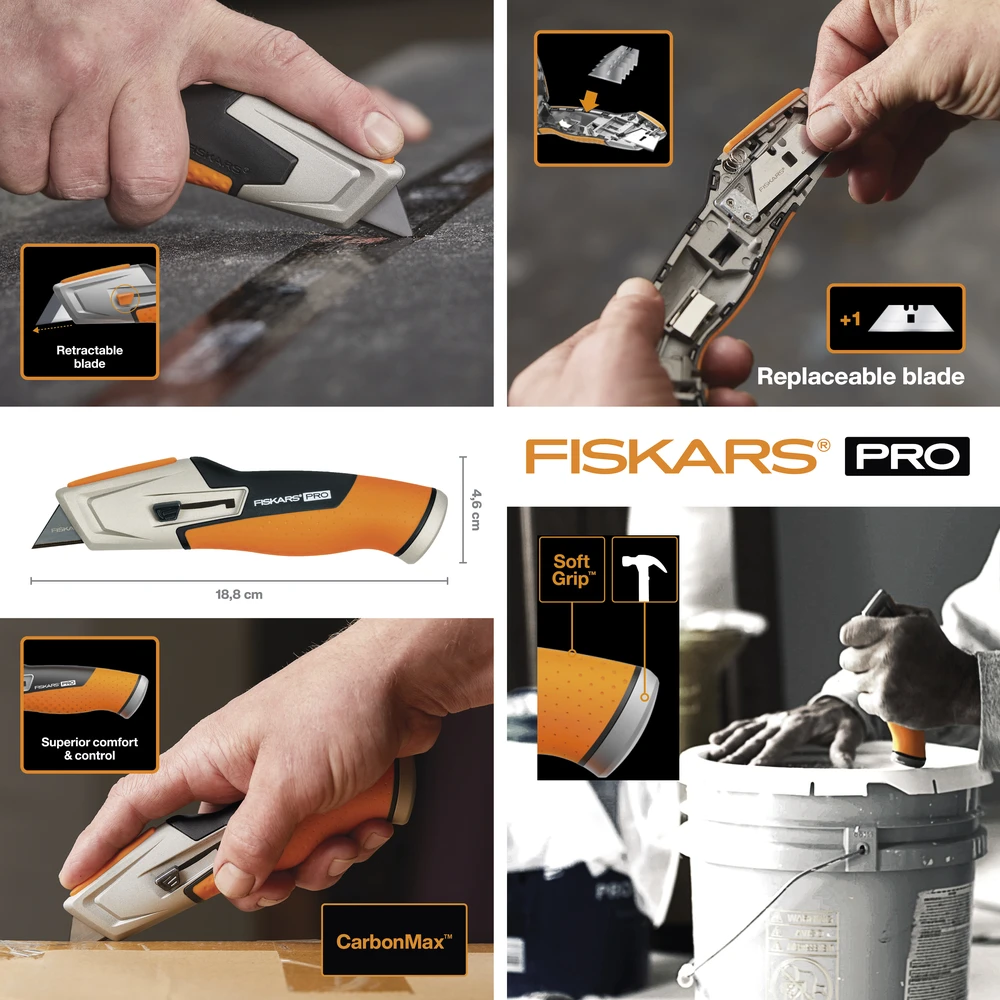 Fiskars CarbonMax Universalus peilis ištraukiamais ašmenimis 1027223