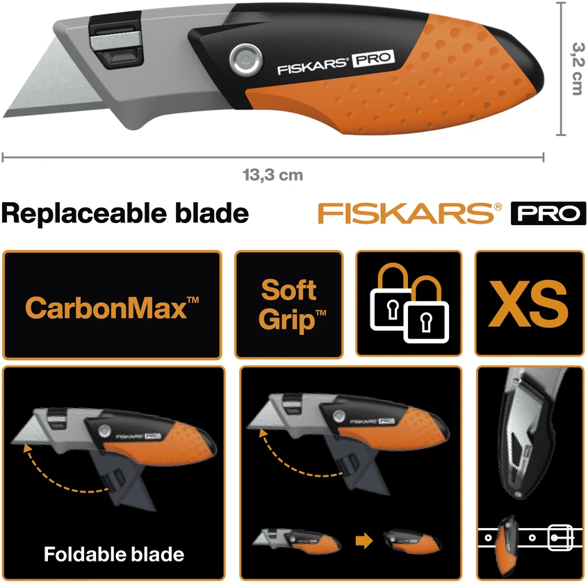 Fiskars - CarbonMax kompaktiškas sulankstomas universalus peilis