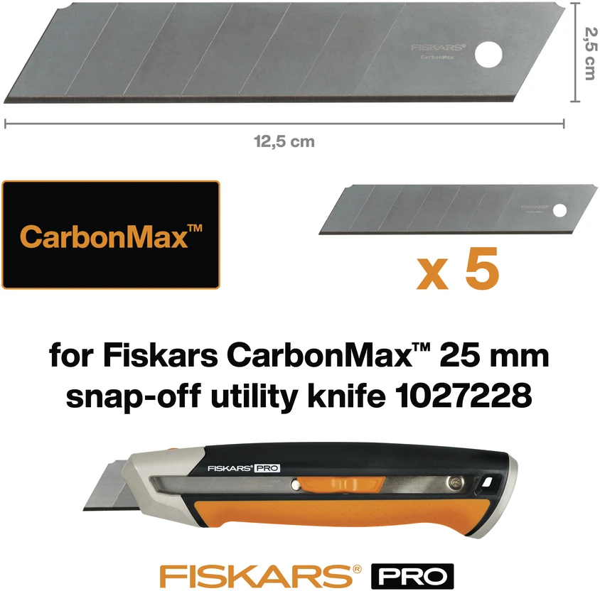 Fiskars CarbonMax Ašmenys universaliam peiliui laužomais ašmenimis 25mm 5 vnt., 1027233