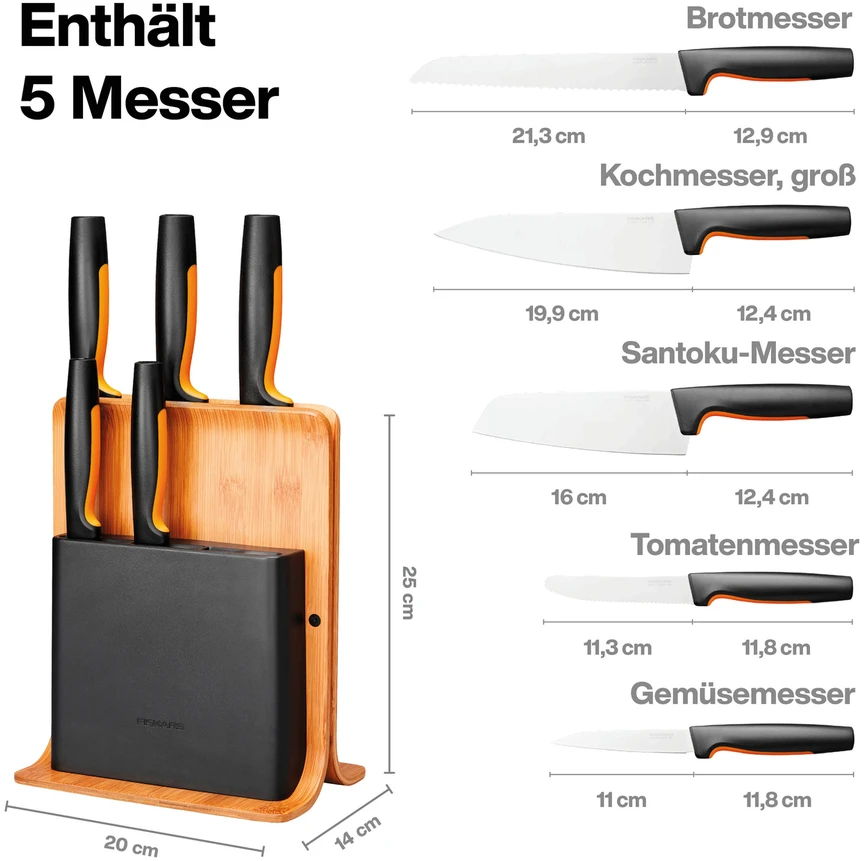 Fiskars "Functional Form" 5 peilių rinkinys su stovu