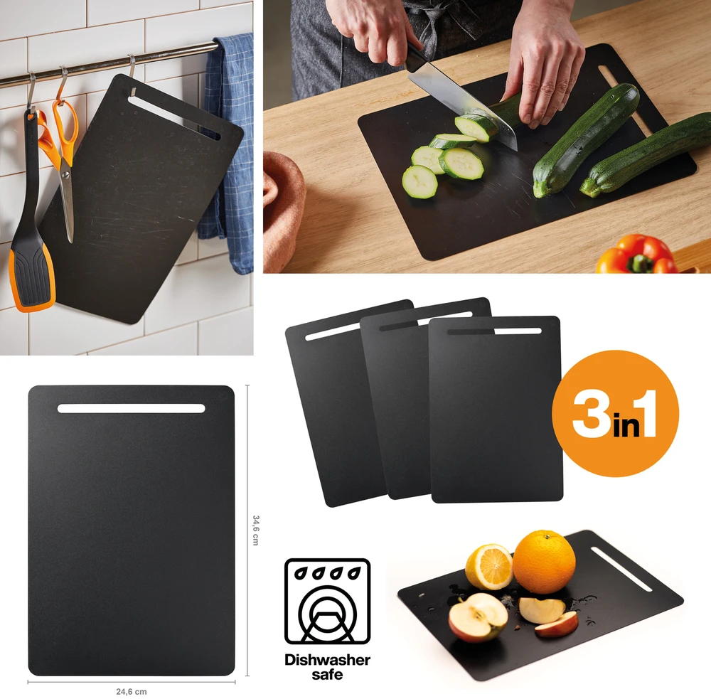 Fiskars - FunctionalForm plastikinės pjaustymo lentelės, 3 vnt. rinkinys