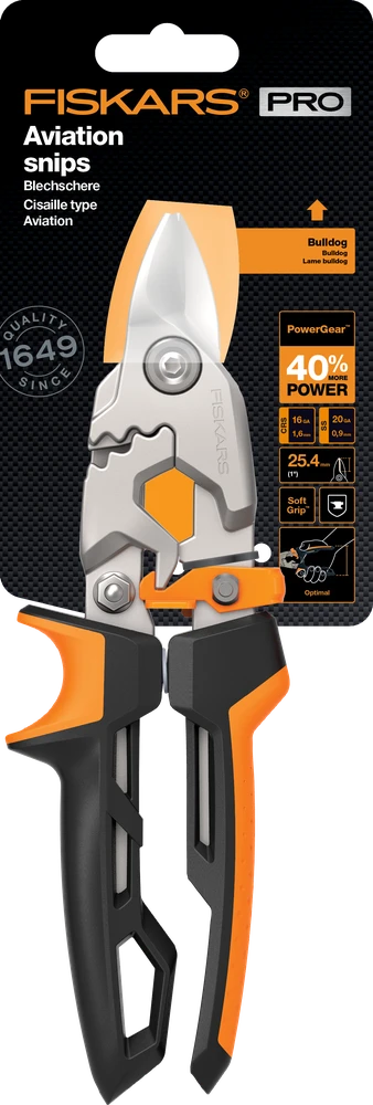 Fiskars PowerGear Aviation skardos žirklės "buldogas"