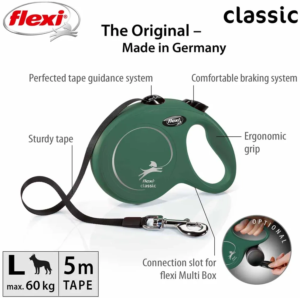 Trixie FLEXI pavadėlis šuniui Classic L Tape juostinis 5m, alyvuogių žalia