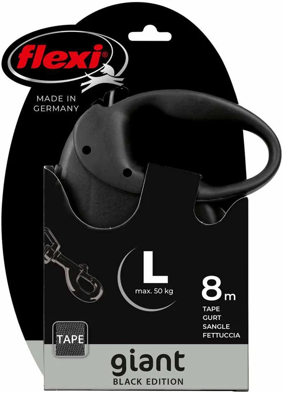 Flexi pavadėlis Giant L, juodas, 50 kg, 8 m.