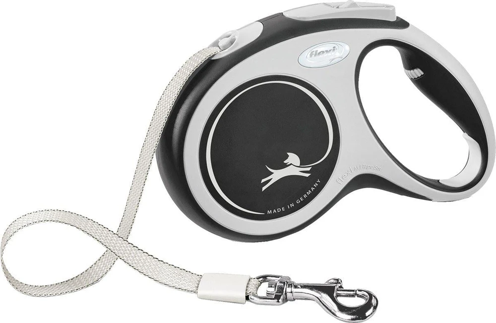 Flexi New Comfort Automatinis juostinis pavadėlis, 5 m / šunims iki 25kg / spalva: juoda ir balta
