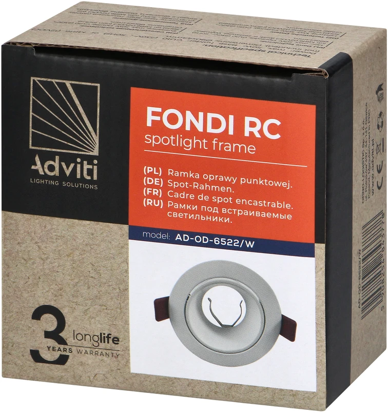 Orno FONDI RC dekoratyvinis prožektoriaus rėmelis, MR16/GU10, maks. 50 W, apvalus, fiksuotas, aliuminis, baltas