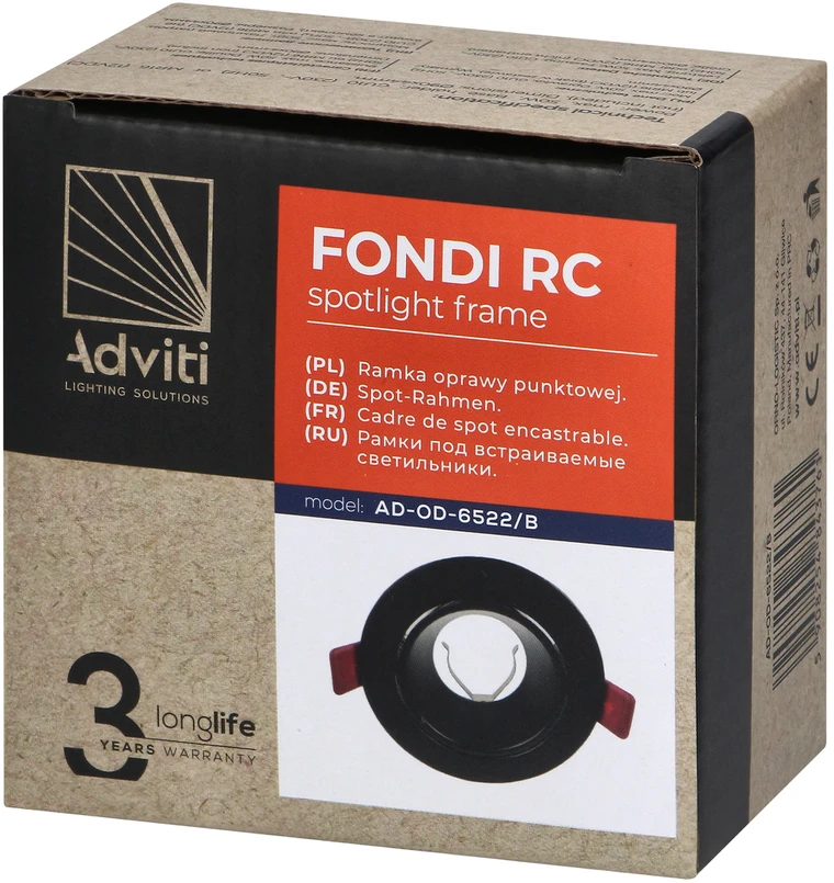 Orno FONDI RC dekoratyvinis prožektoriaus rėmelis, MR16/GU10, maks. 50 W, apvalus, fiksuotas, aliuminis, juodas