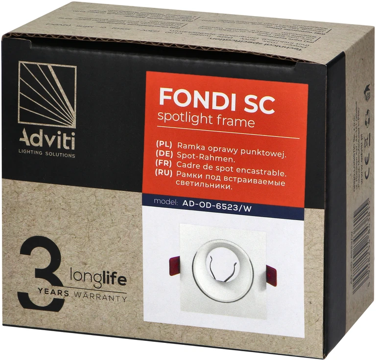 Orno FONDI SC dekoratyvinis rėmelis prožektoriui, MR16/GU10, maks. 50 W, kvadratinis, fiksuotas, aliuminis, baltas