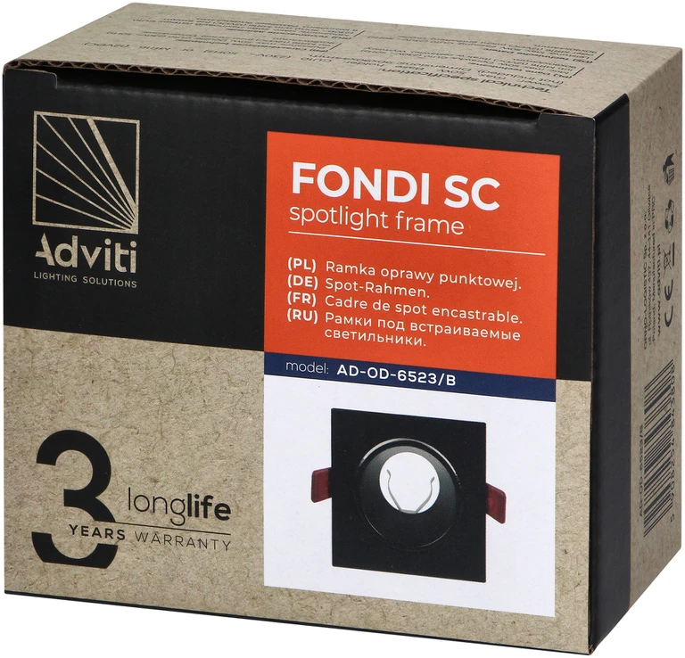 Orno FONDI SC dekoratyvinis rėmelis prožektoriui, MR16/GU10, maks. 50 W, kvadratinis, fiksuotas, aliuminis, juodas