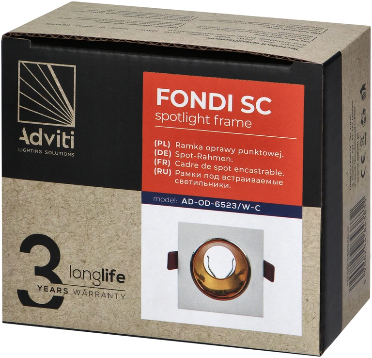 Orno FONDI SC dekoratyvinis rėmelis prožektoriui, MR16/GU10, maks. 50 W, kvadratinis, fiksuotas, aliuminis, baltai auksinis