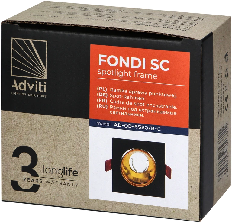 Orno FONDI SC dekoratyvinis rėmelis prožektoriui, MR16/GU10, maks. 50 W, kvadratinis, fiksuotas, aliuminio, juodos ir auksinės spalvos