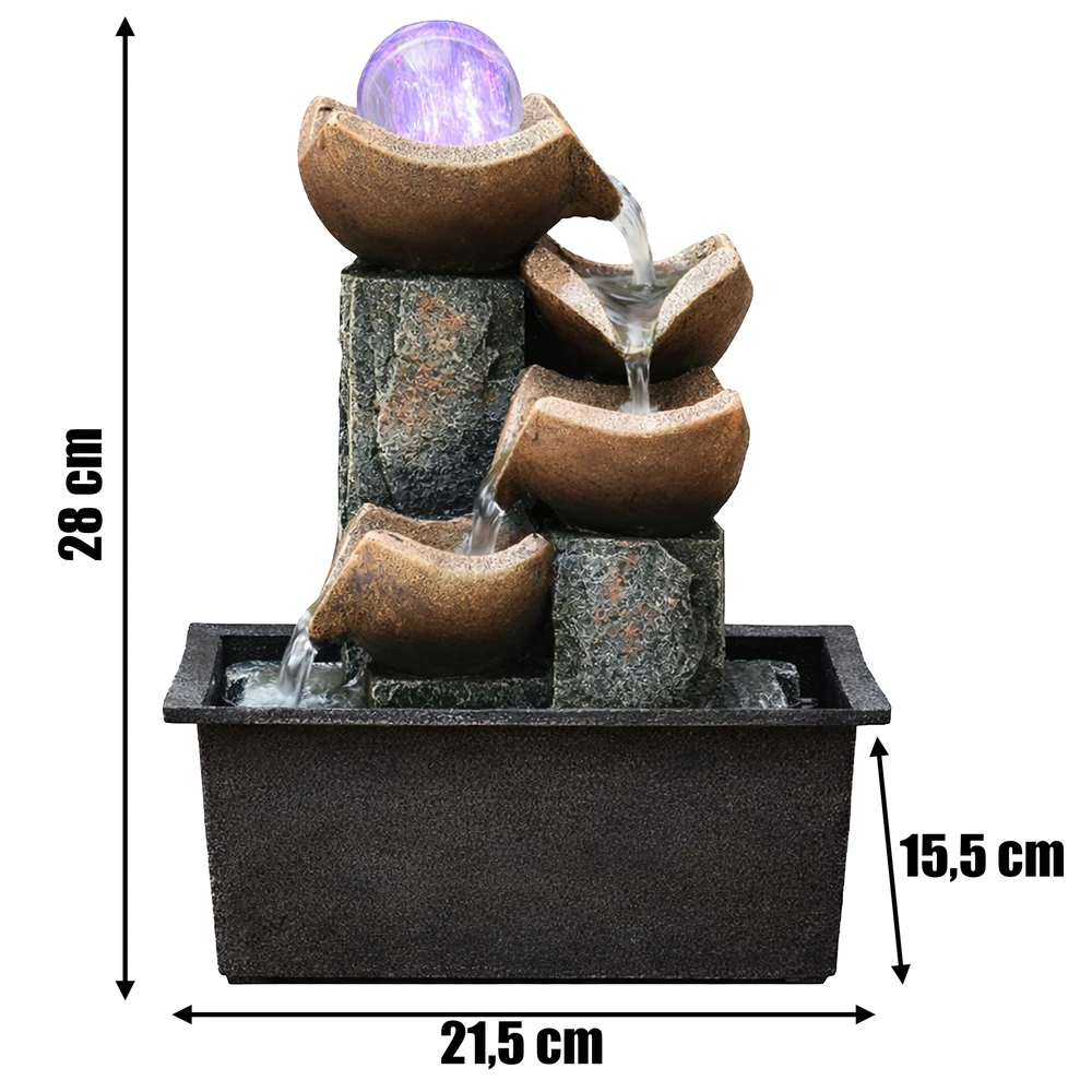 Fontanna Dekoratyvinis sodo stalo fontanas, dekoratyvus LED, 24x24x21 cm