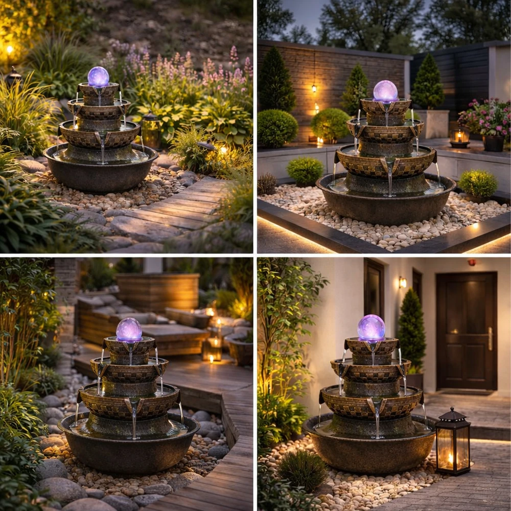 Fontanna Dekoratyvinis stalo fontanas Dekoratyvinis LED stalo fontanas 27x27x30 cm