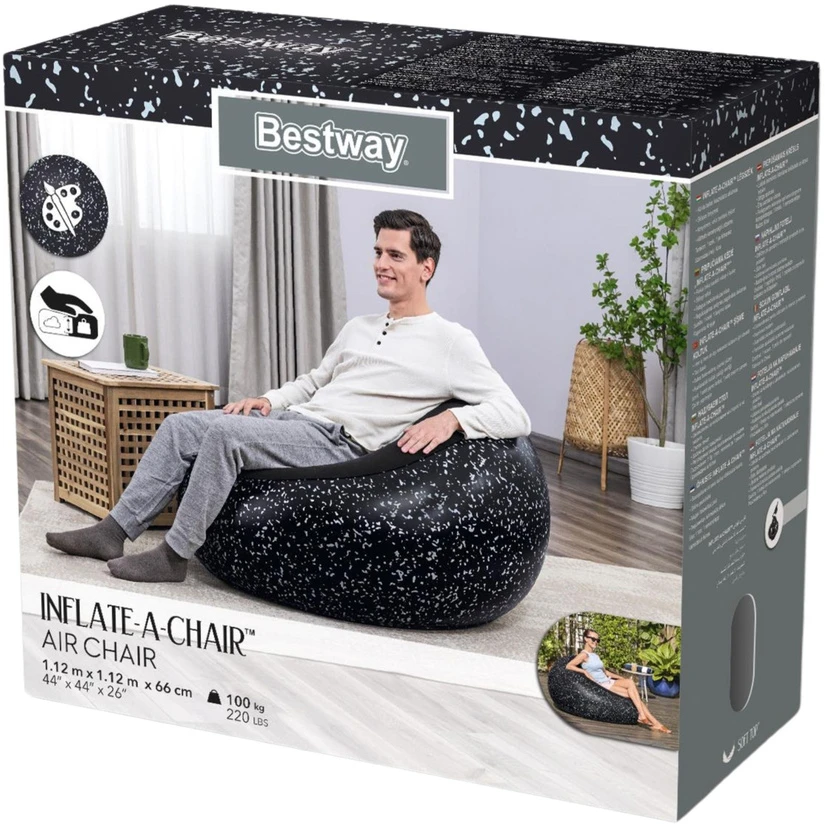 Pripučiamas krėslas Bestway, juodas, 116 cm x 116 cm x 66 cm